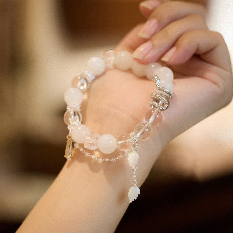 KarmaRipple's Ivory Gemstone Ivory Jade Bead Snake Fortune Bracelet p5