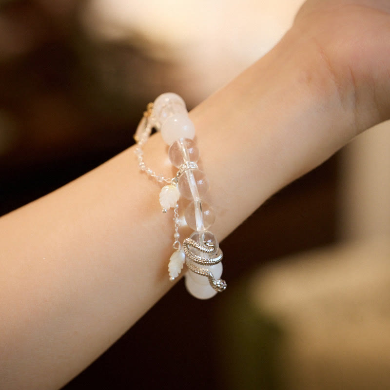 KarmaRipple's Ivory Gemstone Ivory Jade Bead Snake Fortune Bracelet p4