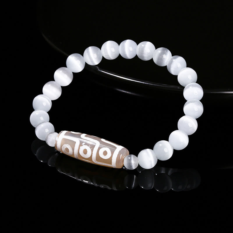 KarmaRipple's Tibetan Nine-eye Dzi Bead Authentic Sandalwood Ivory Cat's Eye Agate Power Protection Bracelet p26