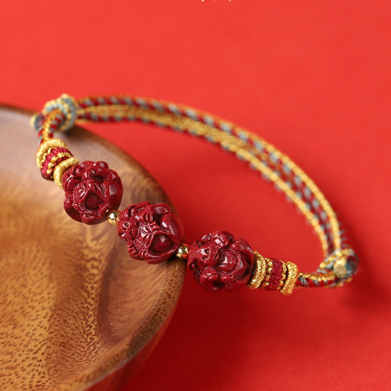 KarmaRipple's Handmade Red String Cinnabar Chinese Zodiac Woven Blessing Bracelet p1