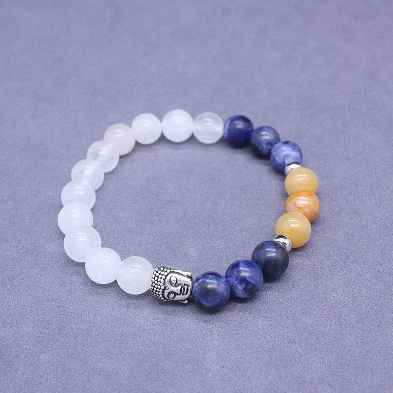 KarmaRipple's Authentic Black Onyx Ivory Stone Green Aventurine Tiger Eye Agate Mixed Color Buddha Head Protection Bracelet p18