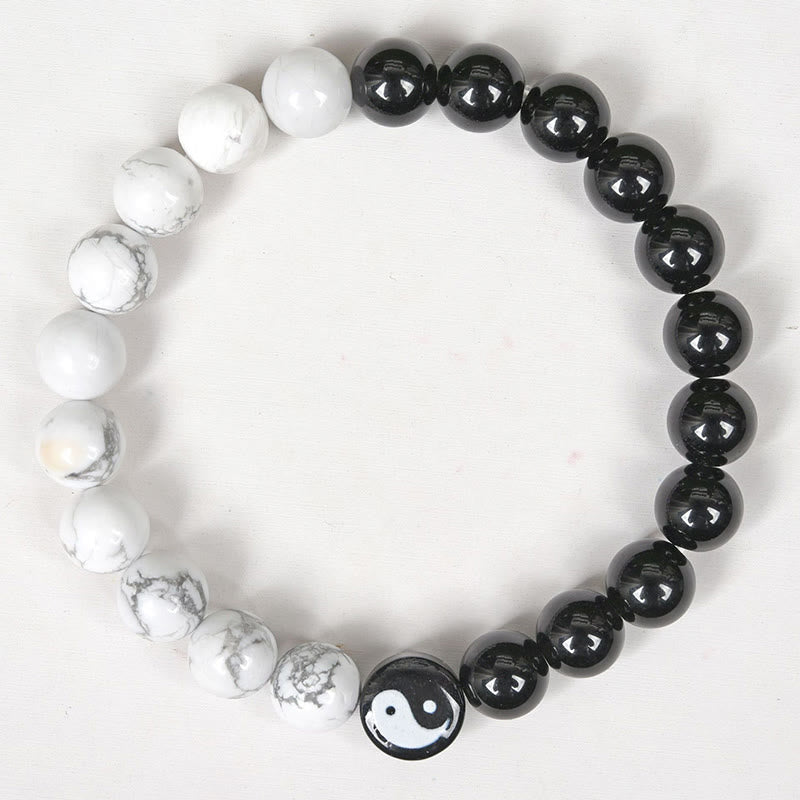 KarmaRipple's Authentic Obsidian Ivory Turquoise Yinyang Tai Chi Strength Bracelet p4