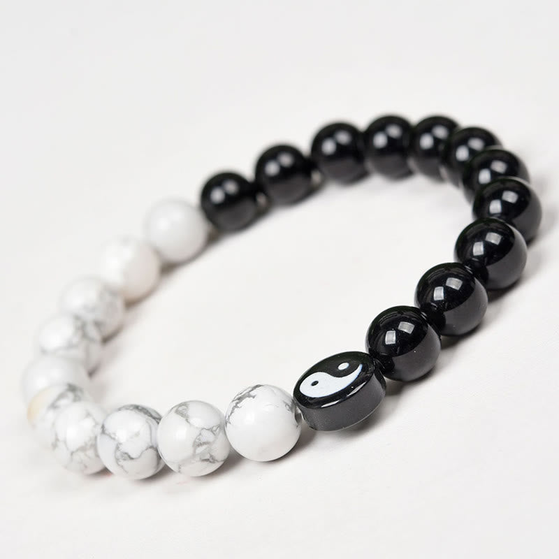 KarmaRipple's Authentic Obsidian Ivory Turquoise Yinyang Tai Chi Strength Bracelet p5