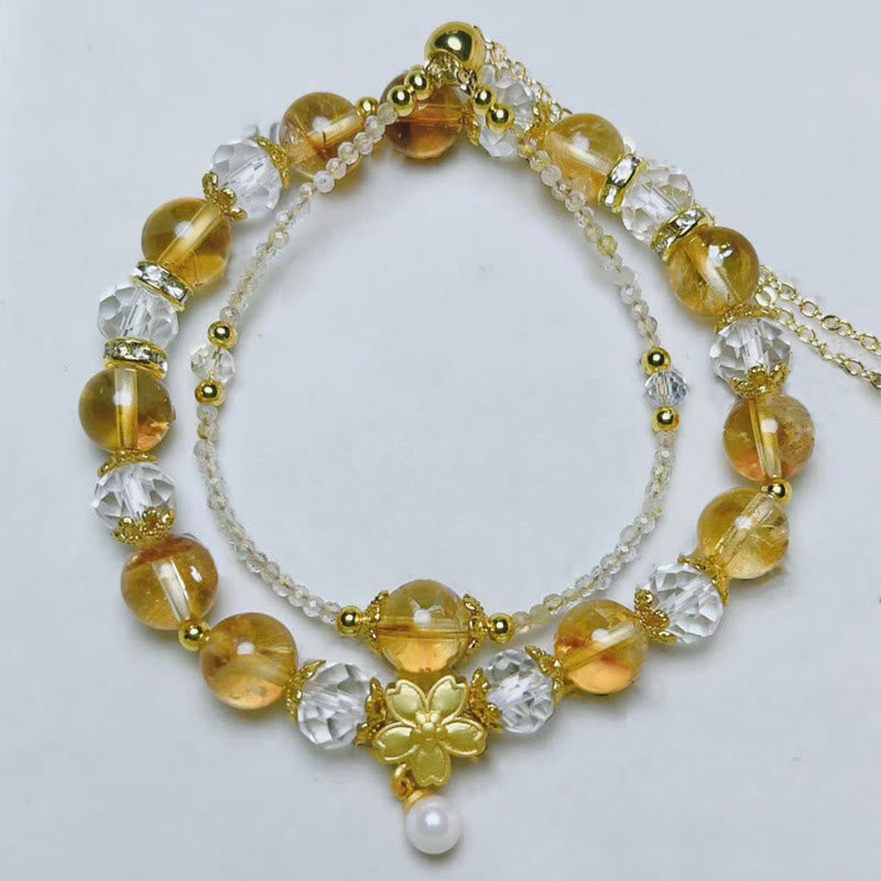 KarmaRipple's Authentic Citrine Glass Beadwork Flower Multiple Layers Prosperity Bracelet p4