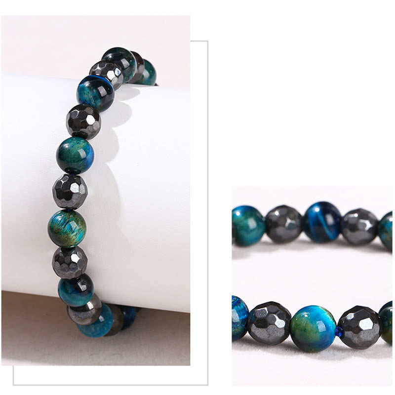 KarmaRipple's 2Pcs Hematite Tiger Eye Blue Tiger Eye Powerful Bracelet Set p18
