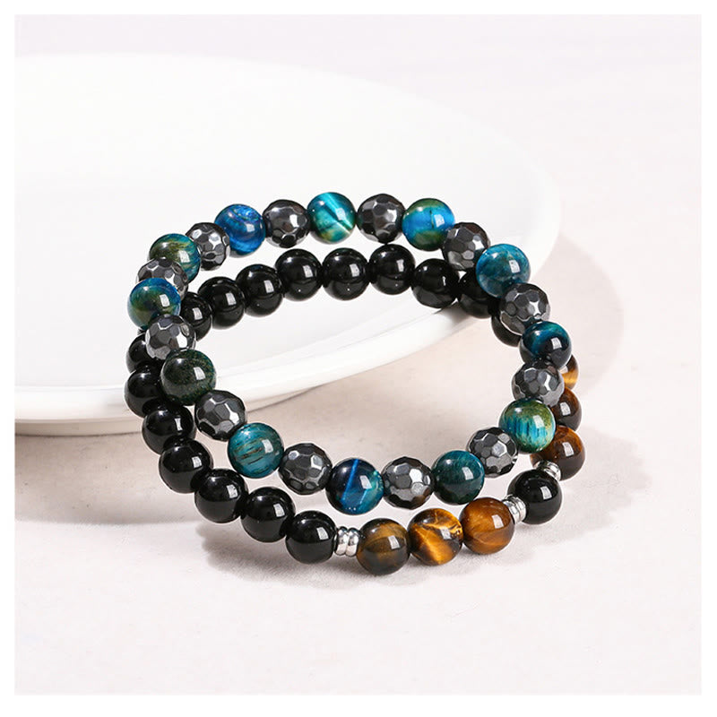 KarmaRipple's 2Pcs Hematite Tiger Eye Blue Tiger Eye Powerful Bracelet Set p12