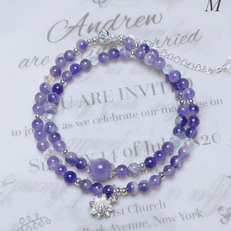 KarmaRipple's Amethyst Gemstone Sunflower Spiritual Awareness Double Wrap Bracelet p4