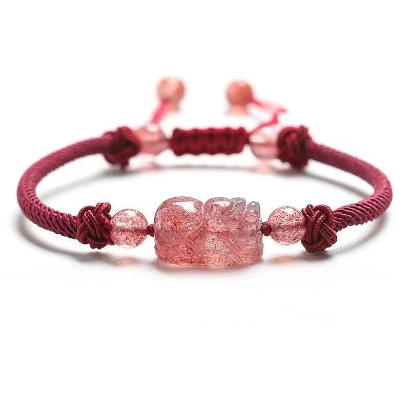 KarmaRipple's Authentic Strawberry Quartz PiXiu Red String Woven Protection Bracelet p3
