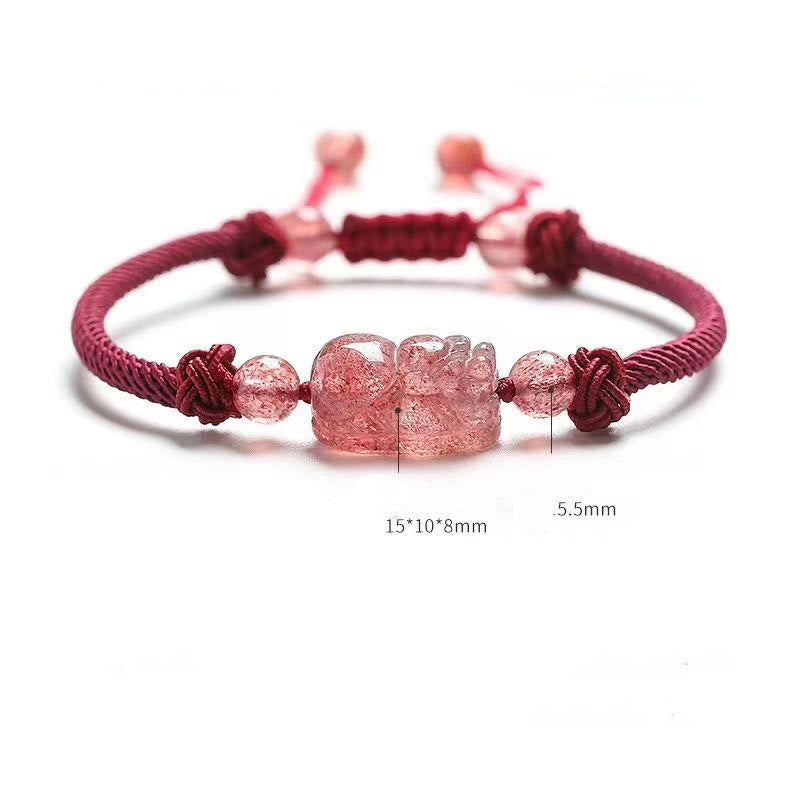 KarmaRipple's Authentic Strawberry Quartz PiXiu Red String Woven Protection Bracelet p4