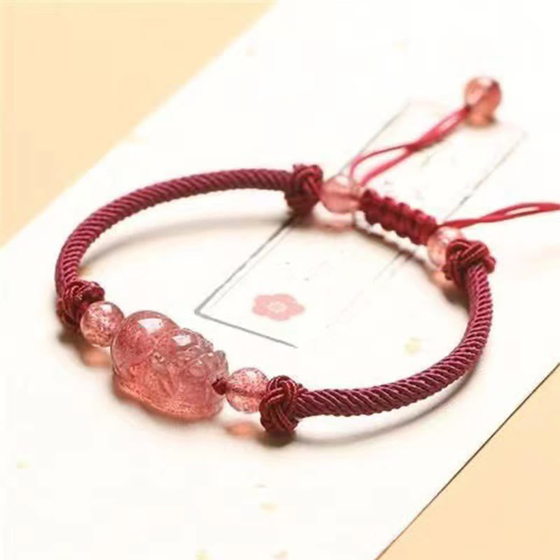 KarmaRipple's Authentic Strawberry Quartz PiXiu Red String Woven Protection Bracelet p2