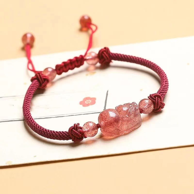KarmaRipple's Authentic Strawberry Quartz PiXiu Red String Woven Protection Bracelet p9