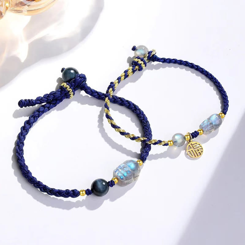 KarmaRipple's Moonstone PiXiu Blue Tiger Eye Fu Character Balancing Pair String Bracelet p3
