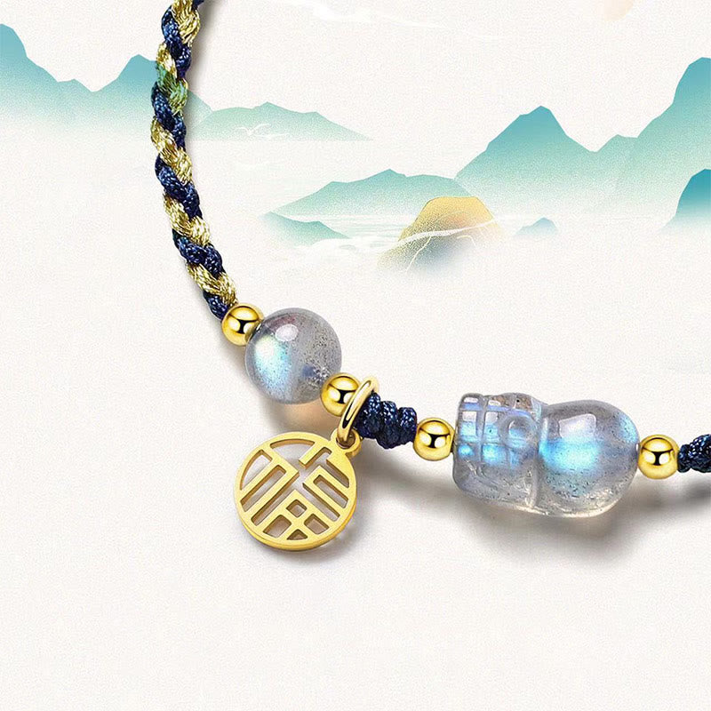 KarmaRipple's Moonstone PiXiu Blue Tiger Eye Fu Character Balancing Pair String Bracelet p5