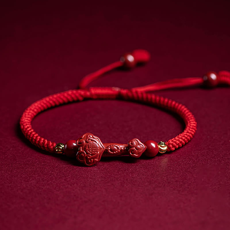 KarmaRipple's Handmade Cinnabar Ruyi Handle Fu Character PiXiu Blessing Red String Woven Bracelet p4