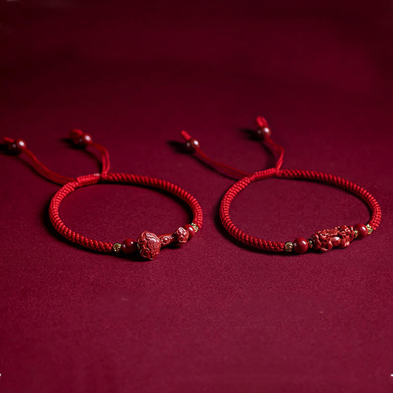 KarmaRipple's Handmade Cinnabar Ruyi Handle Fu Character PiXiu Blessing Red String Woven Bracelet p21