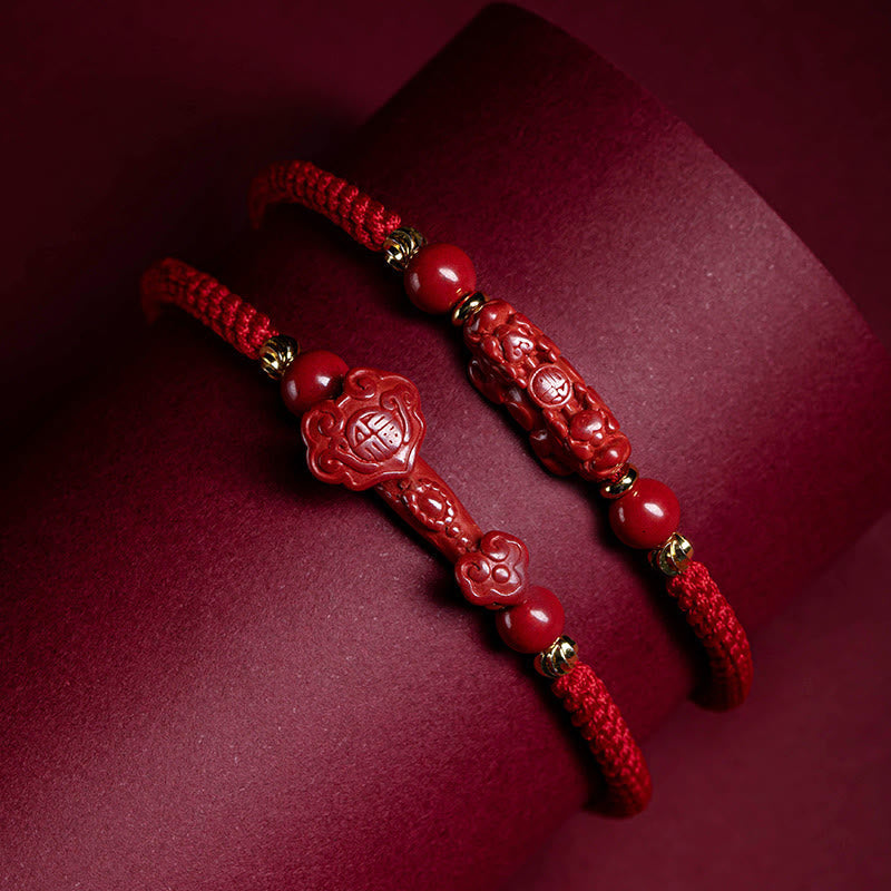 KarmaRipple's Handmade Cinnabar Ruyi Handle Fu Character PiXiu Blessing Red String Woven Bracelet p3