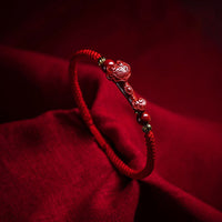 KarmaRipple's Handmade Cinnabar Ruyi Handle Fu Character PiXiu Blessing Red String Woven Bracelet