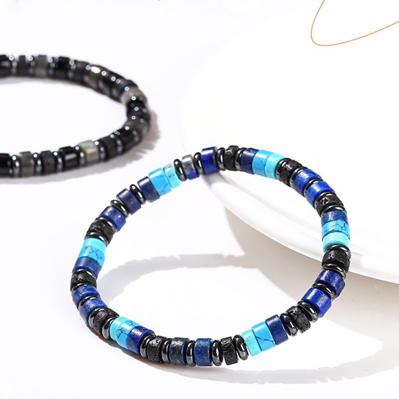 KarmaRipple's Hematite Turquoise Lazurite Lava Rock Black Glitter Stone Support Bracelet p11