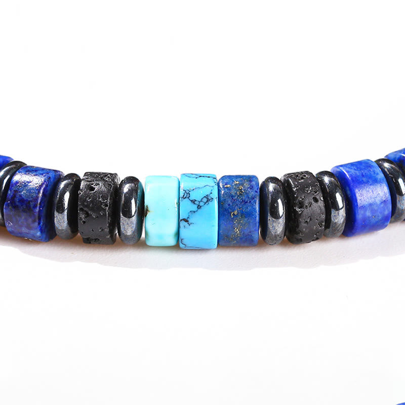 KarmaRipple's Hematite Turquoise Lazurite Lava Rock Black Glitter Stone Support Bracelet p10