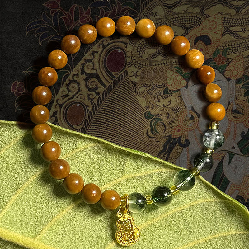 KarmaRipple's Green Phantom Citrine Rutilated Quartz Super Seven Gemstone Confidence Bracelet p1