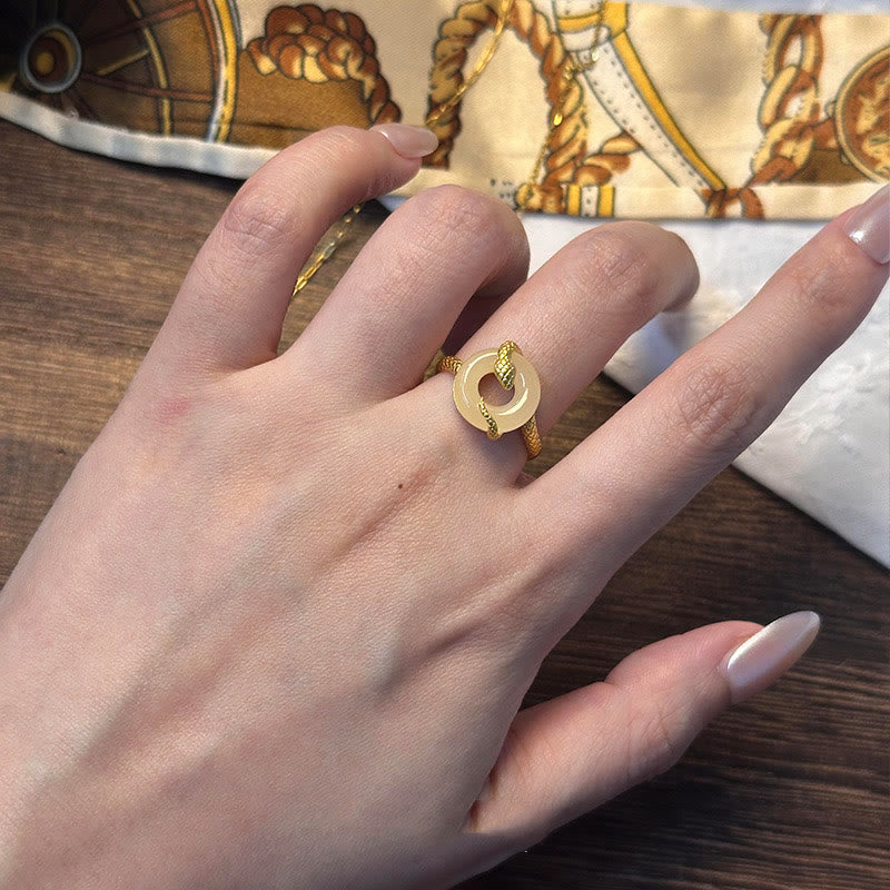 KarmaRipple's Chalcedony Peace Buckle 925 Sterling Silver Golden Year Of The Snake Balance Ring p14