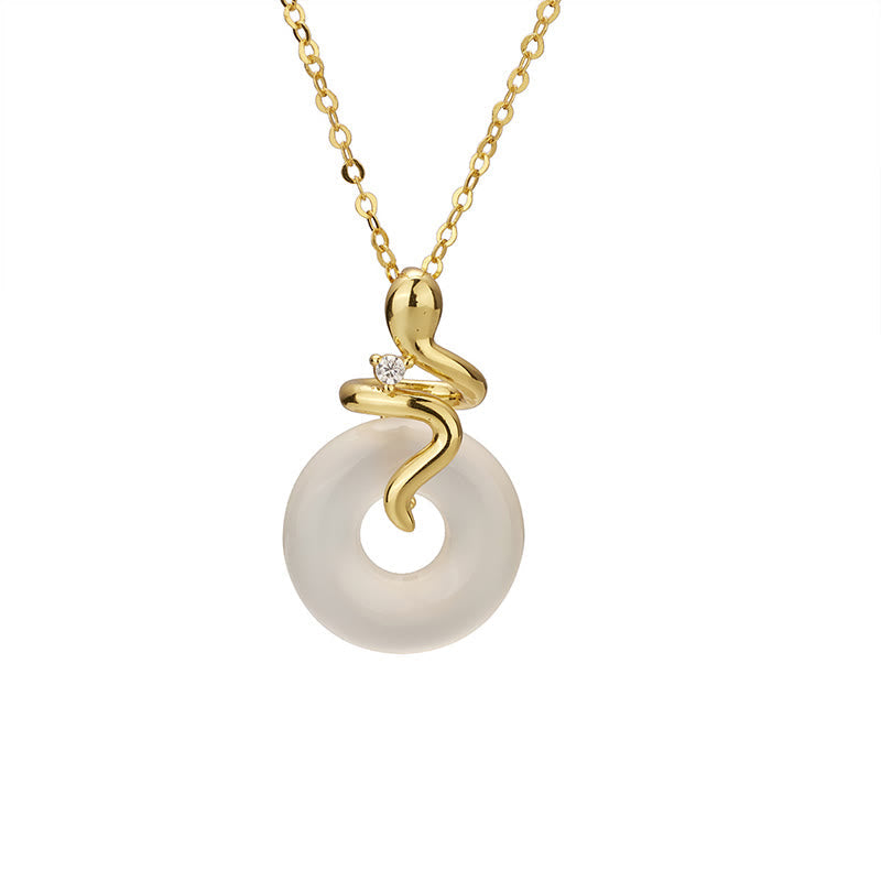 KarmaRipple's 925 Sterling Silver Year Of The Snake Chalcedony Peace Buckle Positive Pendant Necklace p4