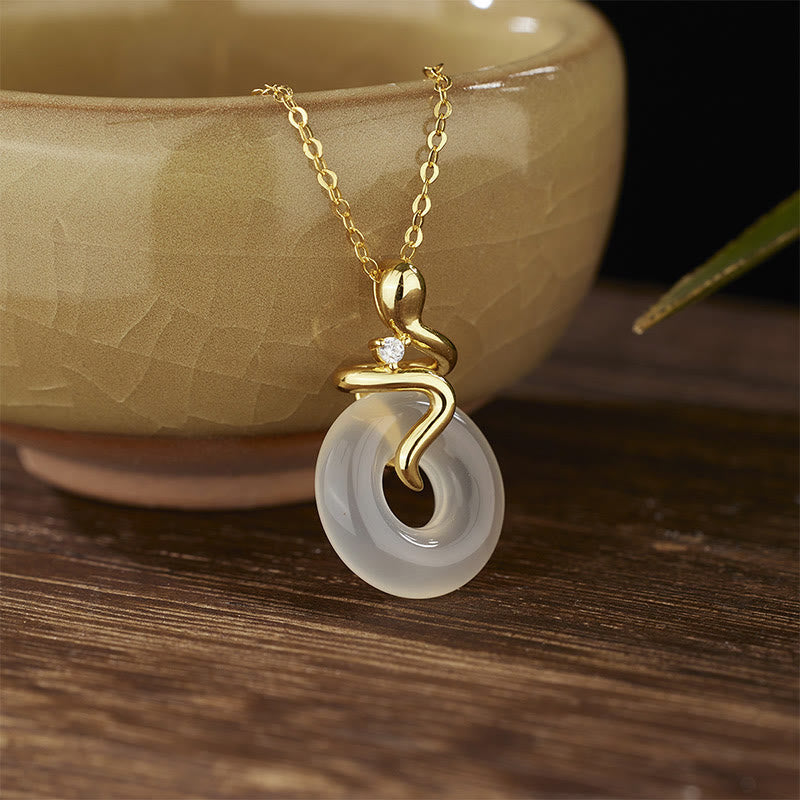 KarmaRipple's 925 Sterling Silver Year Of The Snake Chalcedony Peace Buckle Positive Pendant Necklace p11