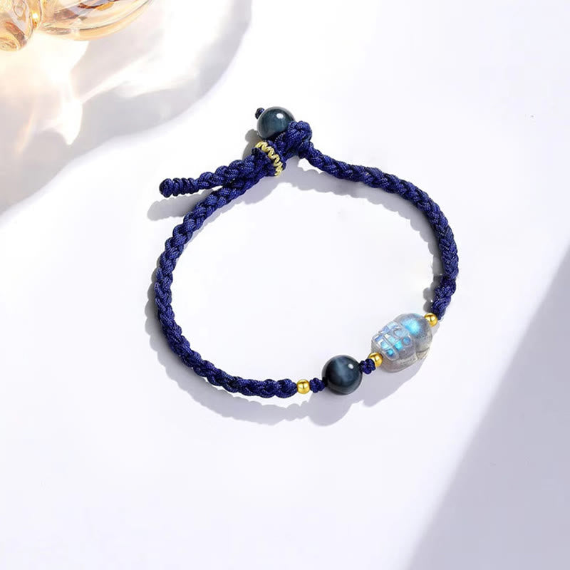KarmaRipple's Moonstone PiXiu Blue Tiger Eye Fu Character Balancing Pair String Bracelet p1