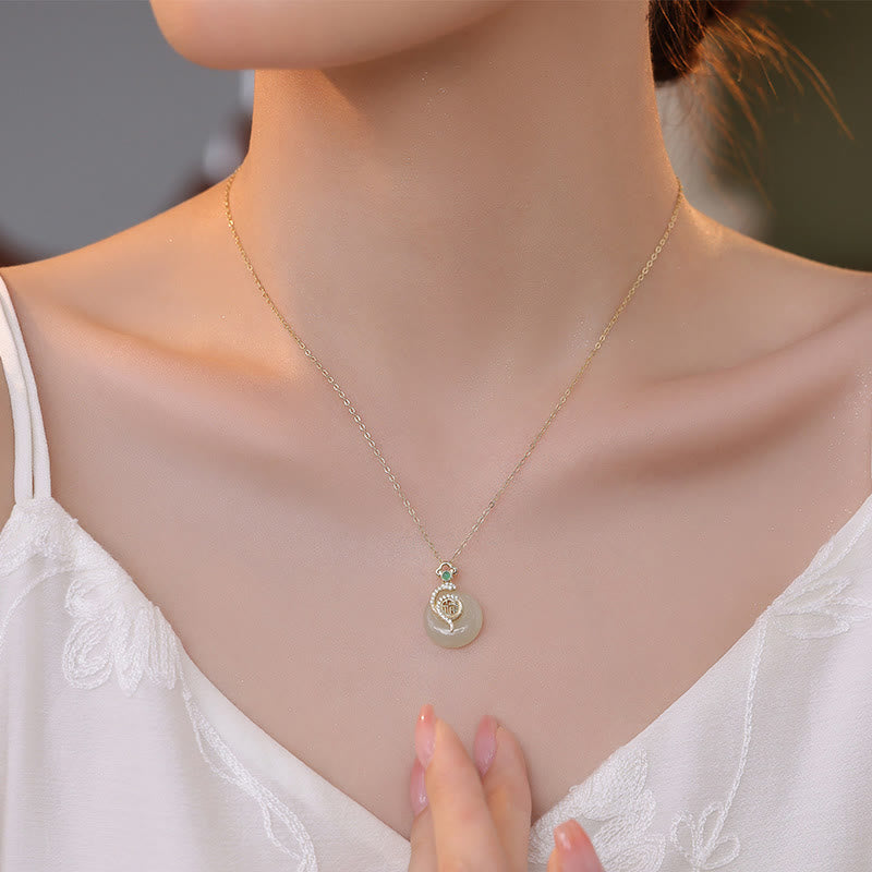 KarmaRipple's 925 Sterling Silver Fu Character Hetian Jade Peace Buckle Year Of The Snake Fortune Pendant Necklace p11