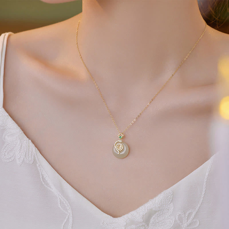 KarmaRipple's 925 Sterling Silver Fu Character Hetian Jade Peace Buckle Year Of The Snake Fortune Pendant Necklace p10