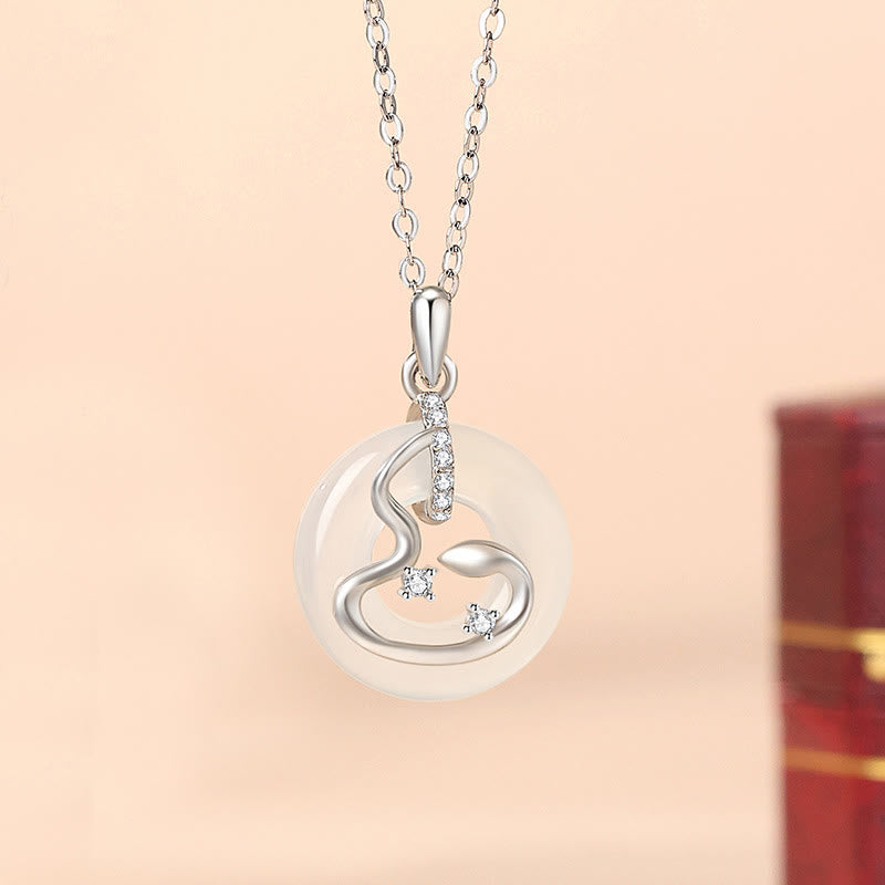 KarmaRipple's 925 Sterling Silver Black Onyx Chalcedony Peace Buckle Year Of The Snake Fortune Pendant Necklace p2