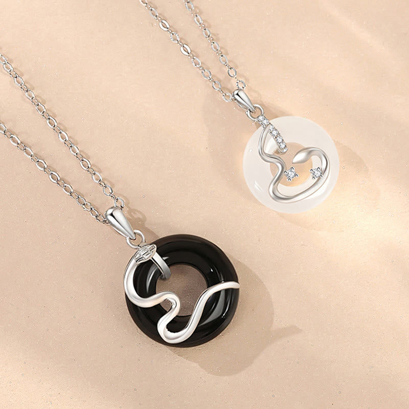 KarmaRipple's 925 Sterling Silver Black Onyx Chalcedony Peace Buckle Year Of The Snake Fortune Pendant Necklace p7
