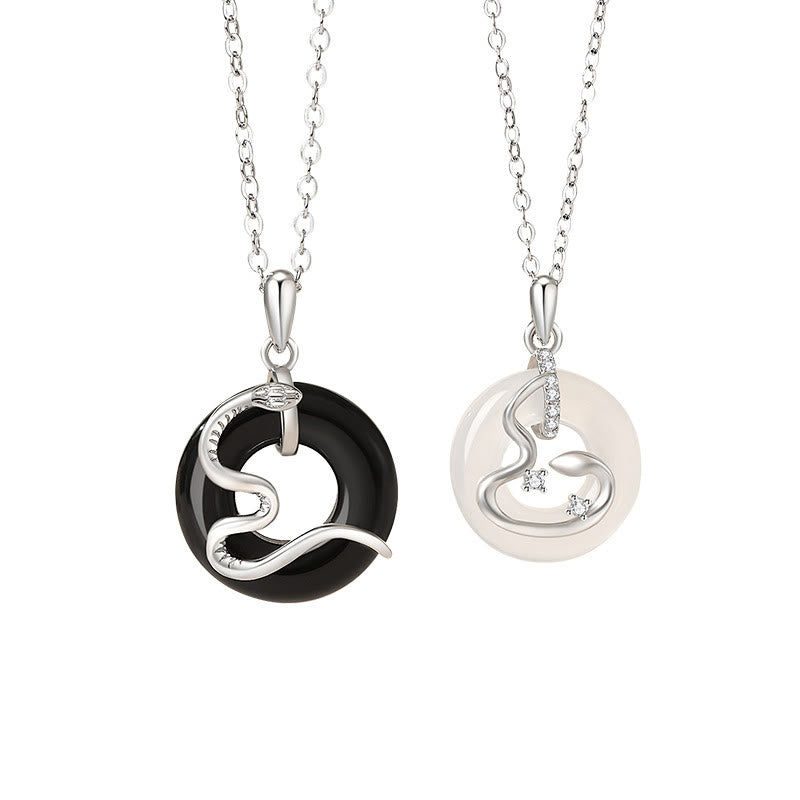KarmaRipple's 925 Sterling Silver Black Onyx Chalcedony Peace Buckle Year Of The Snake Fortune Pendant Necklace p9