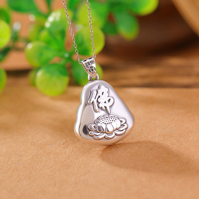 KarmaRipple's 999 Sterling Silver Laughing Buddha Cyan Jade Lotus Success Pendant Chain Necklace p4