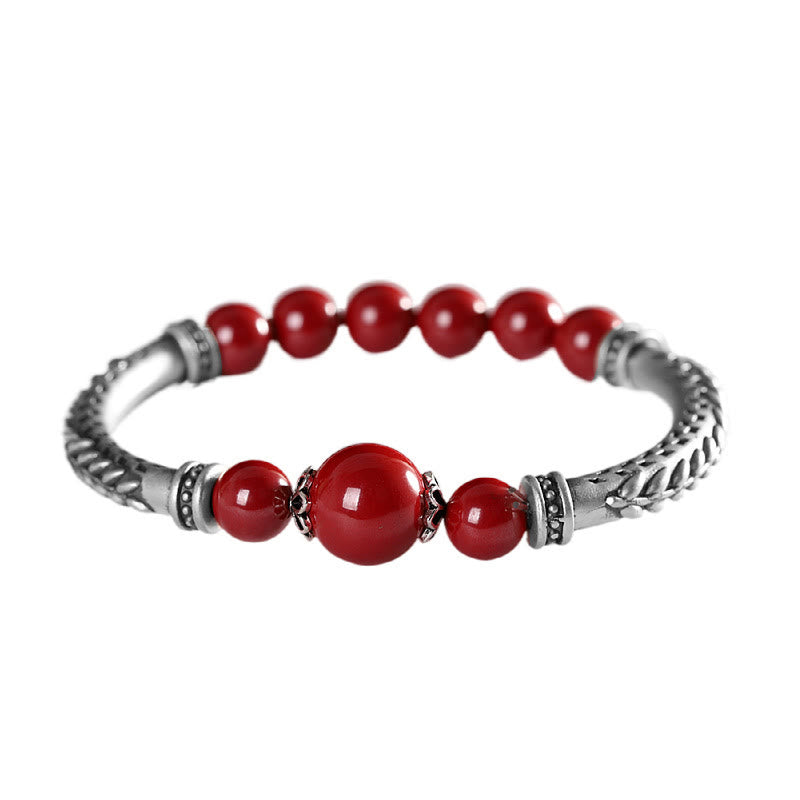 KarmaRipple's 999 Sterling Silver Cinnabar Wheat Ears Blessing Bracelet Bangle p8