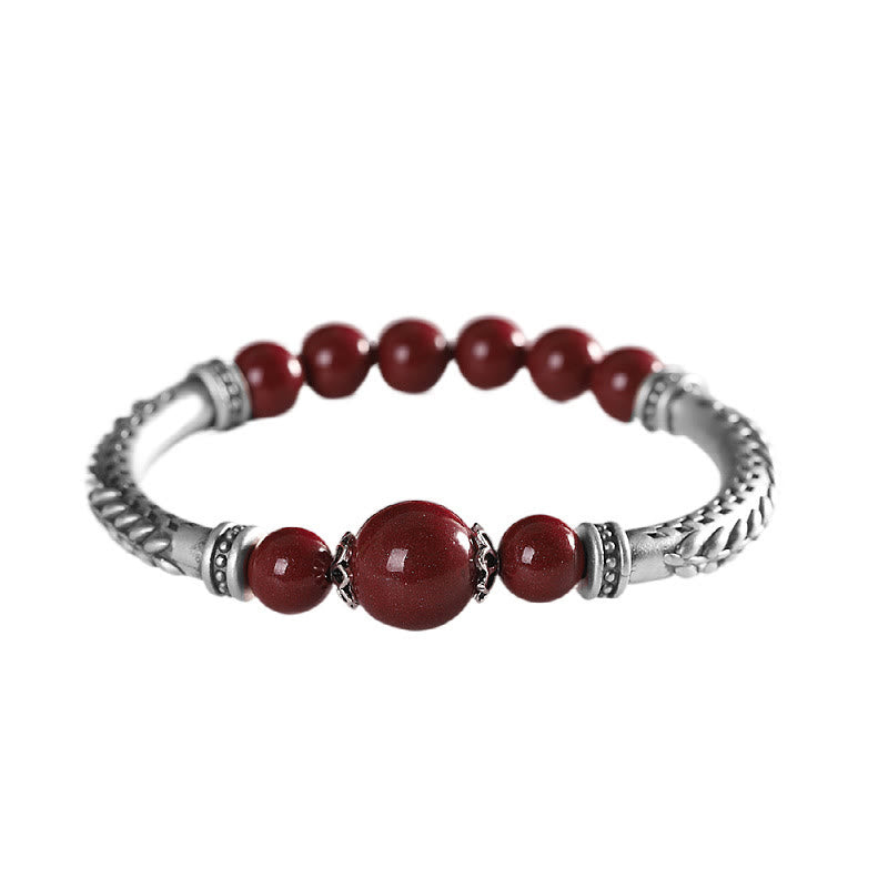 KarmaRipple's 999 Sterling Silver Cinnabar Wheat Ears Blessing Bracelet Bangle p13