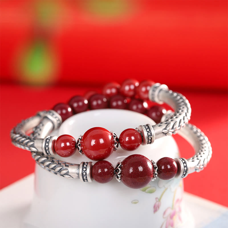 KarmaRipple's 999 Sterling Silver Cinnabar Wheat Ears Blessing Bracelet Bangle p3