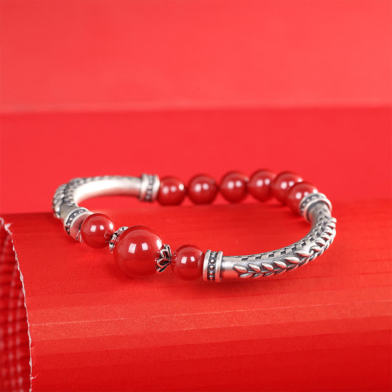 KarmaRipple's 999 Sterling Silver Cinnabar Wheat Ears Blessing Bracelet Bangle p6