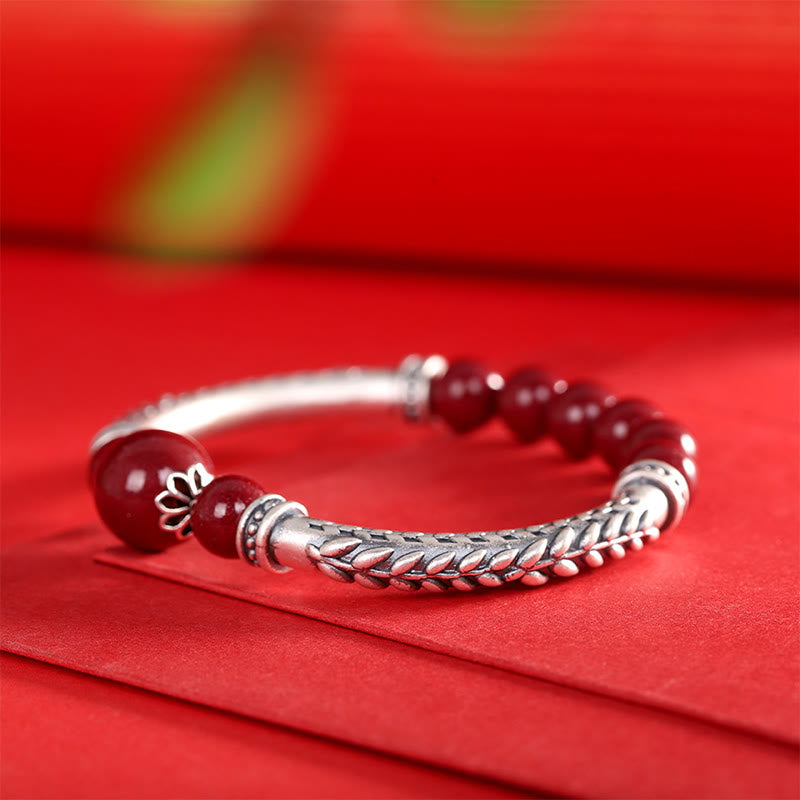 KarmaRipple's 999 Sterling Silver Cinnabar Wheat Ears Blessing Bracelet Bangle p11