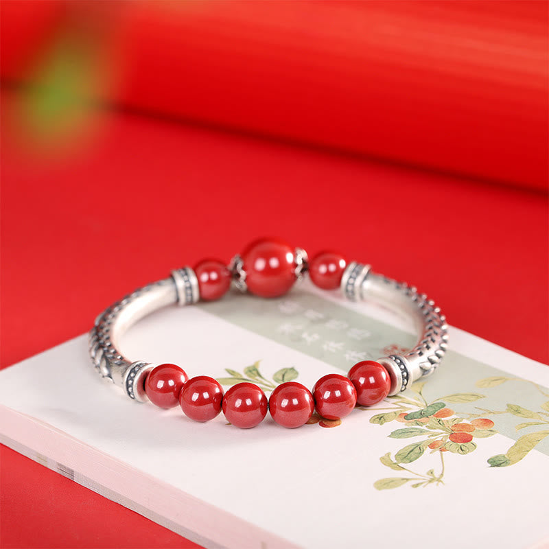 KarmaRipple's 999 Sterling Silver Cinnabar Wheat Ears Blessing Bracelet Bangle p4