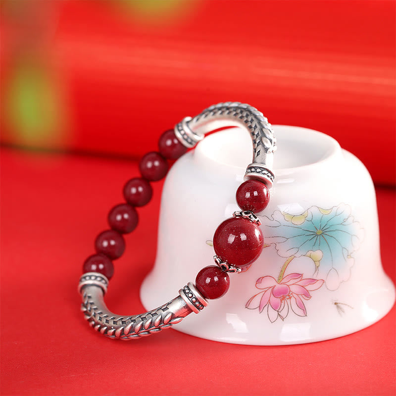 KarmaRipple's 999 Sterling Silver Cinnabar Wheat Ears Blessing Bracelet Bangle p17