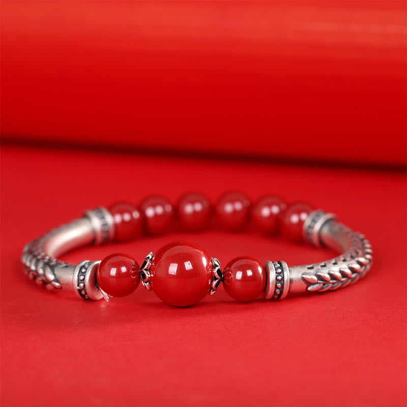 KarmaRipple's 999 Sterling Silver Cinnabar Wheat Ears Blessing Bracelet Bangle p7