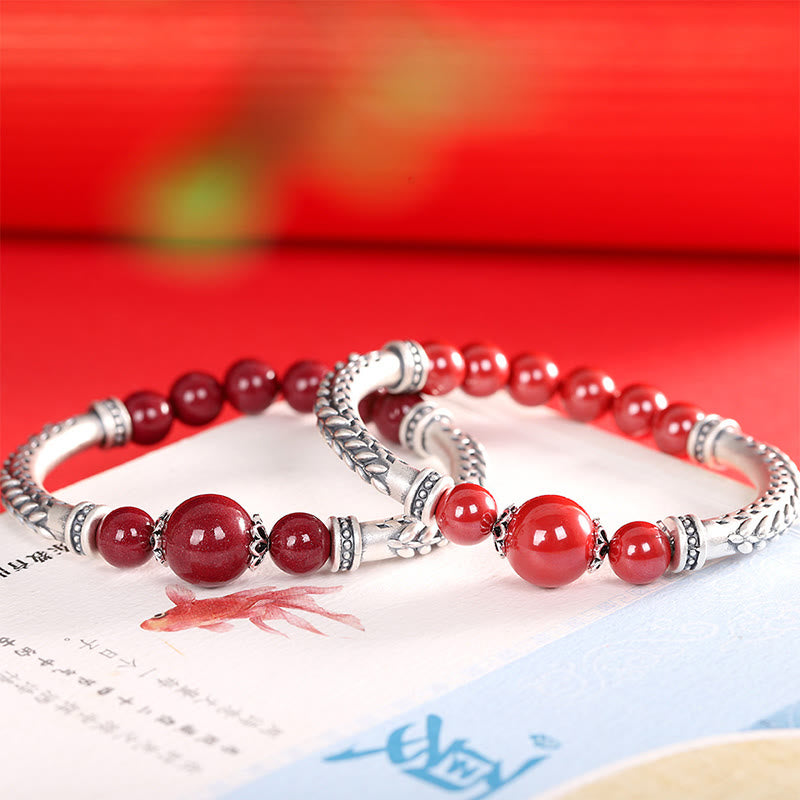 KarmaRipple's 999 Sterling Silver Cinnabar Wheat Ears Blessing Bracelet Bangle p15