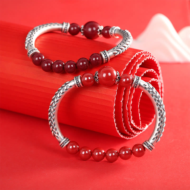 KarmaRipple's 999 Sterling Silver Cinnabar Wheat Ears Blessing Bracelet Bangle p14