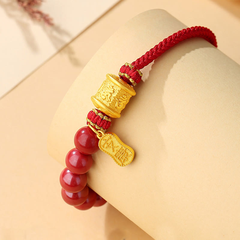 KarmaRipple's 999 Sterling Silver Six True Words Om Mani Padme Hum Cinnabar Blessing String Bracelet p3