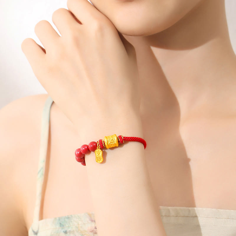 KarmaRipple's 999 Sterling Silver Six True Words Om Mani Padme Hum Cinnabar Blessing String Bracelet p5