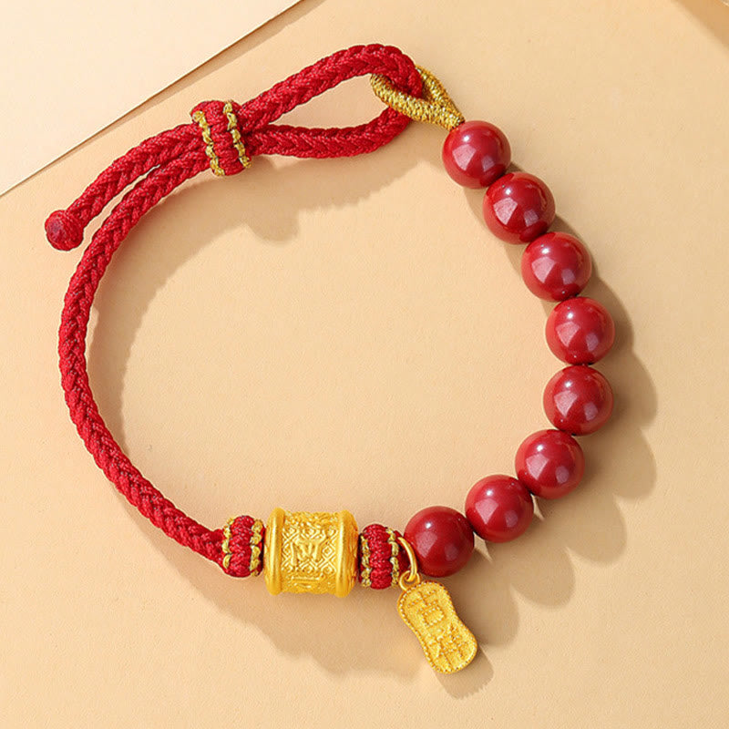 KarmaRipple's 999 Sterling Silver Six True Words Om Mani Padme Hum Cinnabar Blessing String Bracelet p4