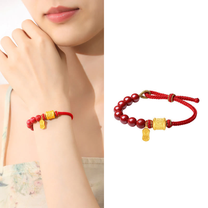 KarmaRipple's 999 Sterling Silver Six True Words Om Mani Padme Hum Cinnabar Blessing String Bracelet p15
