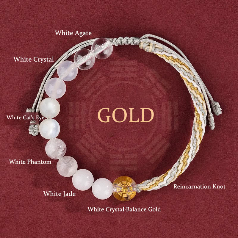 KarmaRipple's Five Elements Various Gemstone Agate Wealth Reincarnation Weave Braid Bracelet p1