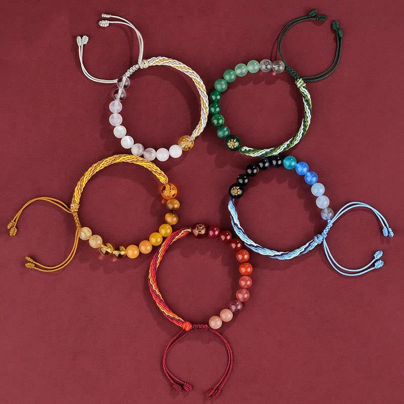 KarmaRipple's Five Elements Various Gemstone Agate Wealth Reincarnation Weave Braid Bracelet p26